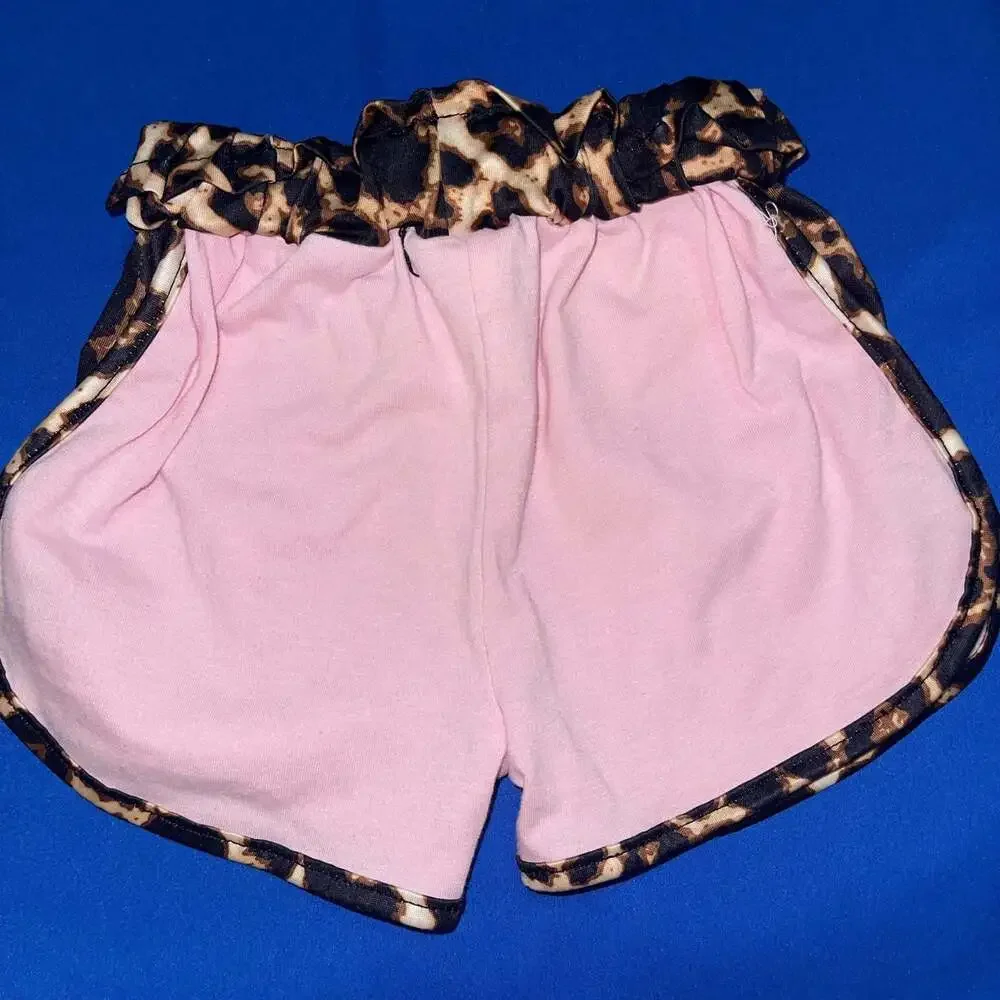 Toddler Girl Pink 2-Piece Short Sleeve Pocket T-Shirt and Leopard Print Shorts S